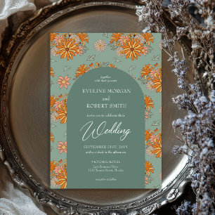 Invitación Boda de flores retro groovic en tonos pastel