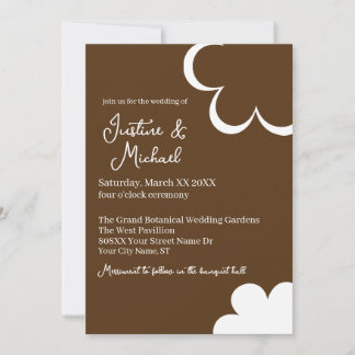 Invitación Boda de Flores Retro Marrón y Blanco