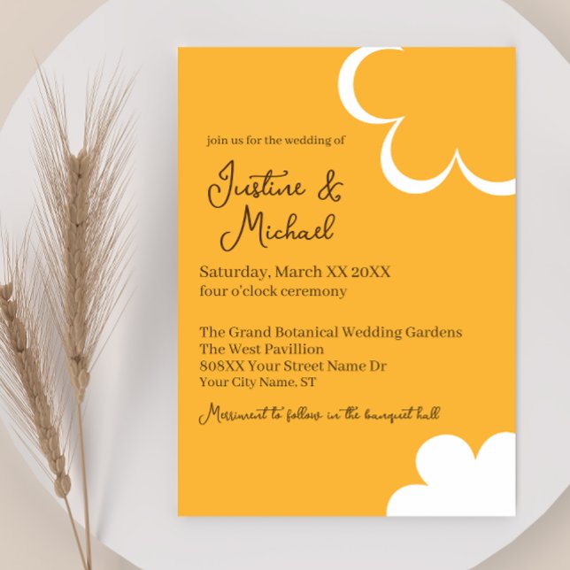 Invitación Boda de flores retro naranjas y blancas (Subido por el creador)