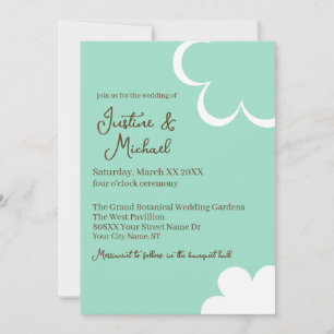 Invitación Boda de Flores Retro Verde Azul y Blanco