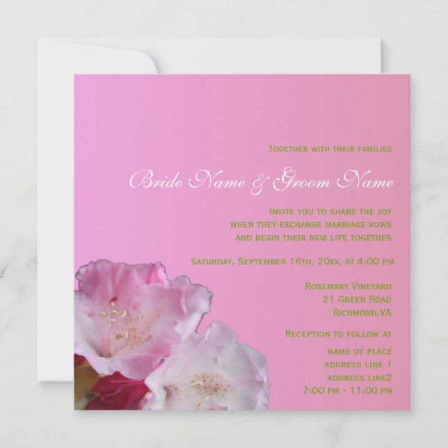 Invitación boda de flores rododendras rosadas bonitos (Anverso)