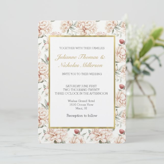 Invitación Boda de flores rojas crema románticas bonitas (Anverso de pie)