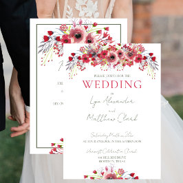 Invitación Boda de flores rojas de acuarela de primavera