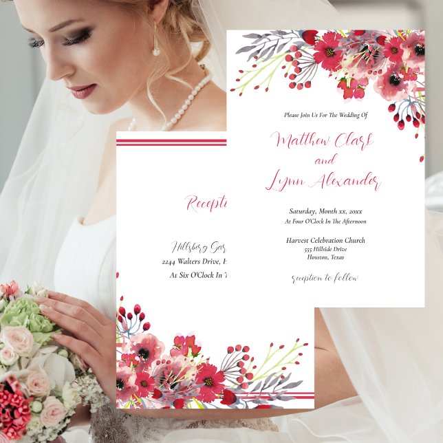 Invitación Boda de flores rojas de acuarela de primavera (Spring Colors Watercolor Wedding Invitation)