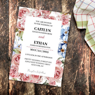 Invitación Boda de Flores Rojas Ligeras y Marina Moderna