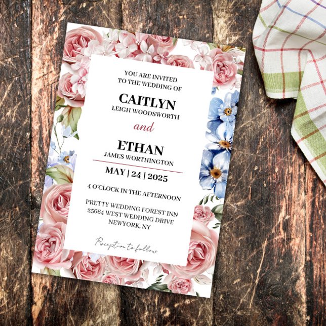 Invitación Boda de Flores Rojas Ligeras y Marina Moderna (Subido por el creador)