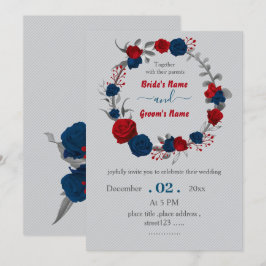 Invitación boda de flores rojas y marinas