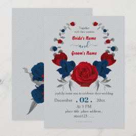 Invitación boda de flores rojas y marinas