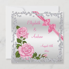 Invitación Boda de Flores Rosa, Bows & Diamonds