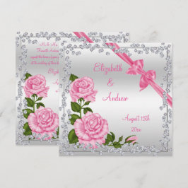 Invitación Boda de Flores Rosa, Bows & Diamonds