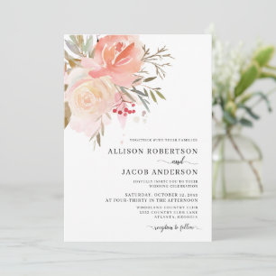 Invitación Boda de flores rosadas Chic Watercolor