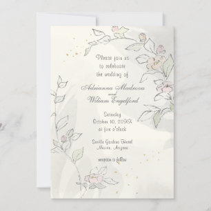 Invitación Boda de flores rosadas de esbozo de lápiz