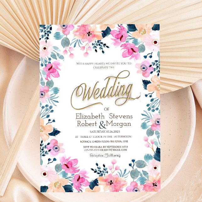 Invitación Boda de flores rosadas de jardín chic  (Subido por el creador)