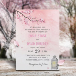 Invitación Boda de flores rosadas de linterna vintage con flo