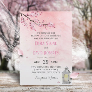 Invitación Boda de flores rosadas de linterna vintage con flo