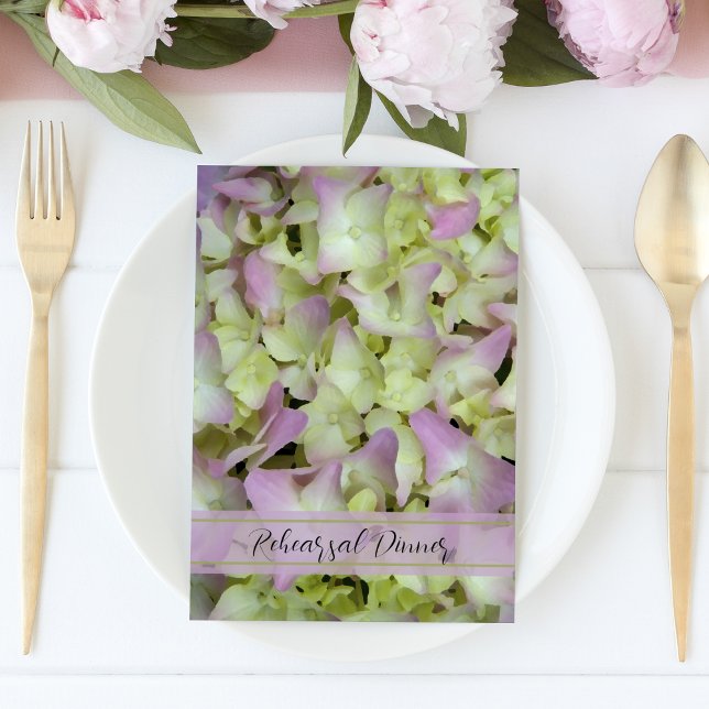 Invitación Boda de flores rosadas Hydrangea Ensayo Cena (Subido por el creador)