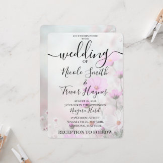 Invitación Boda de flores rosadas simples personalizadas