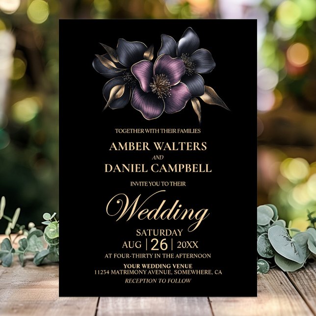 Invitación Boda de flores rosadas y grises polvorientos (Subido por el creador)