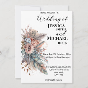 Invitación Boda de flores rosadas y plata de boho ruso