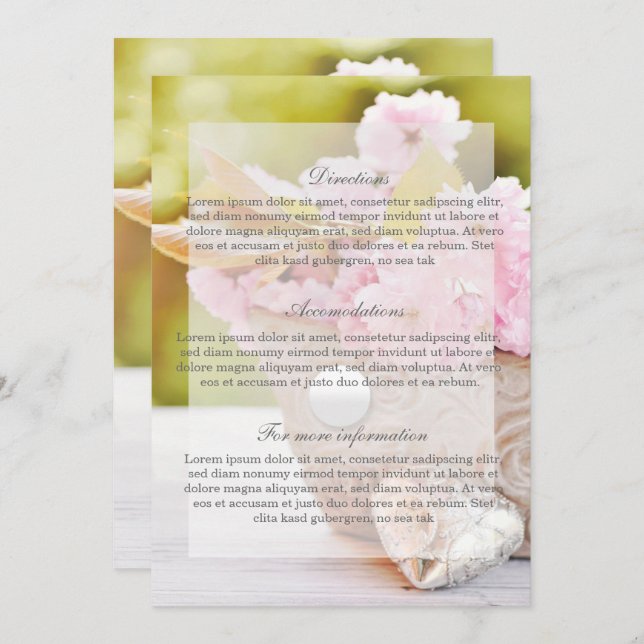 Invitación Boda de flores rosas-flores de cerezo (Anverso / Reverso)