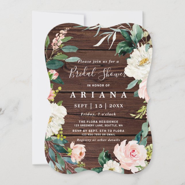 Invitación Boda de flores rusas de flores de la madera (Anverso)