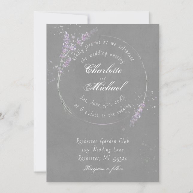 Invitación Boda de flores rusas de lavanda de acuarela románt (Anverso)