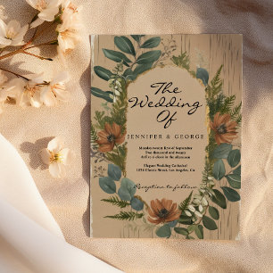 Invitación Boda de flores rusas de madera marrón