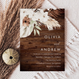 Invitación Boda de Flores Rustic Wood White Boho