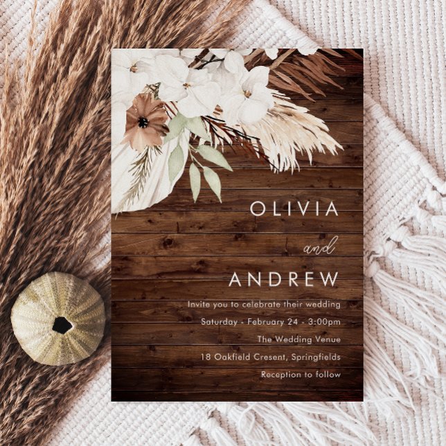 Invitación Boda de Flores Rustic Wood White Boho (Subido por el creador)
