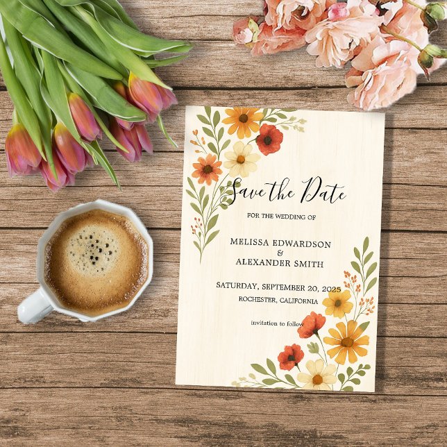 Invitación Boda de flores rusticas acuarelas Ahorra la fecha (Rustic Watercolor flowers boho wedding Save the date Invitation)