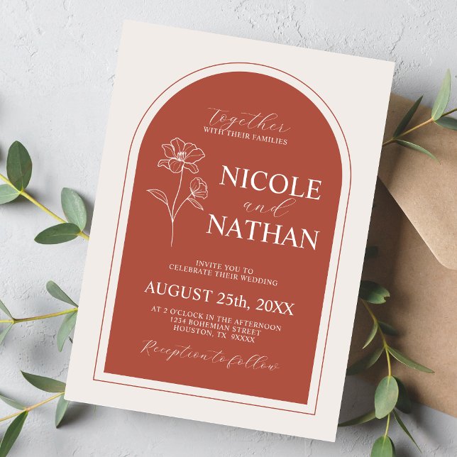 Invitación Boda de Flores Rústicas de Boho Budget Terracotta  (Boho Design Terracotta Rust Earth Tone Wedding Invitation)