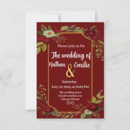 Invitación Boda de flores rústicas de Borgoña
