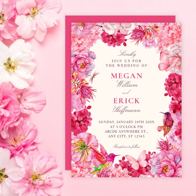 Invitación Boda de flores rústicas rosadas (Subido por el creador)