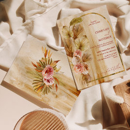 Invitación Boda de flores secas bohemias con arcos de oro ant