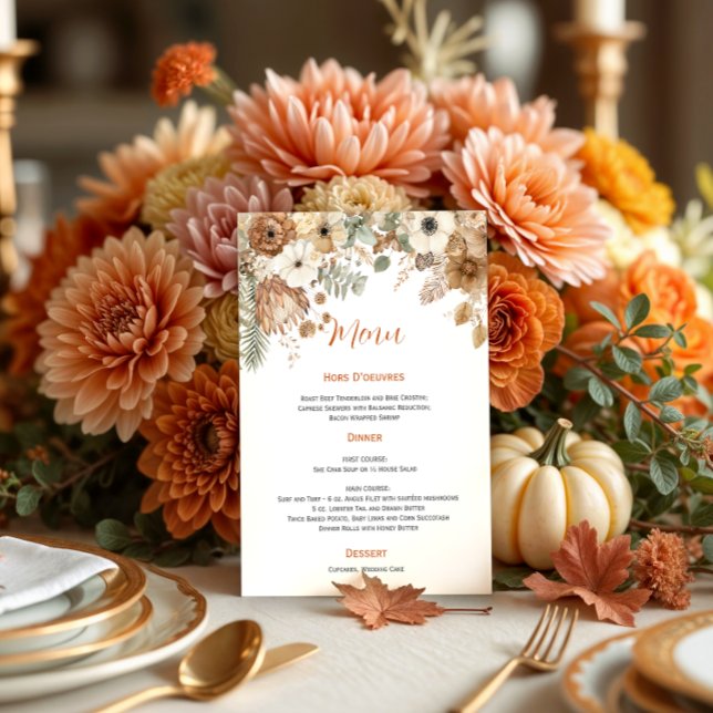 Invitación Boda de flores secas de otoño Boho | Menú (Subido por el creador)