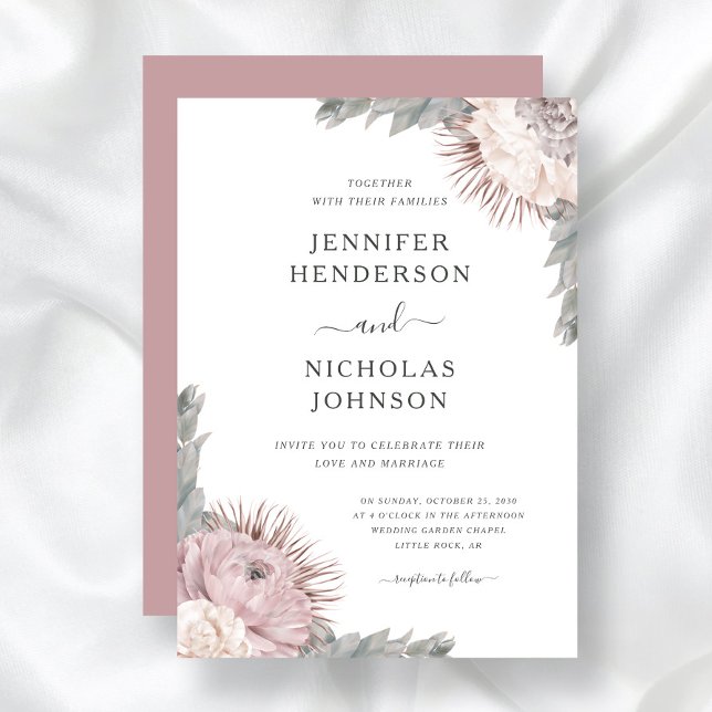 Invitación Boda de flores secas florales boho rosa polvorient (Subido por el creador)
