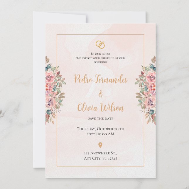 Invitación Boda de flores sencillas rosadas (Anverso)