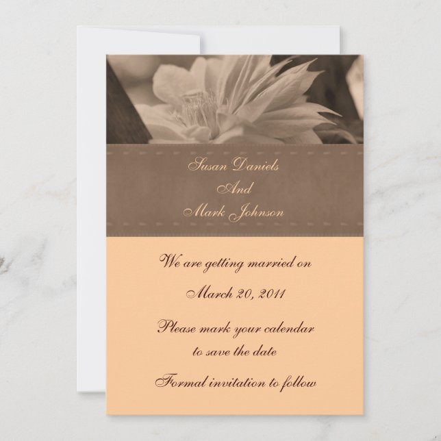 Invitación Boda De Flores Sepia Clematis Guarda La Fecha (Anverso)