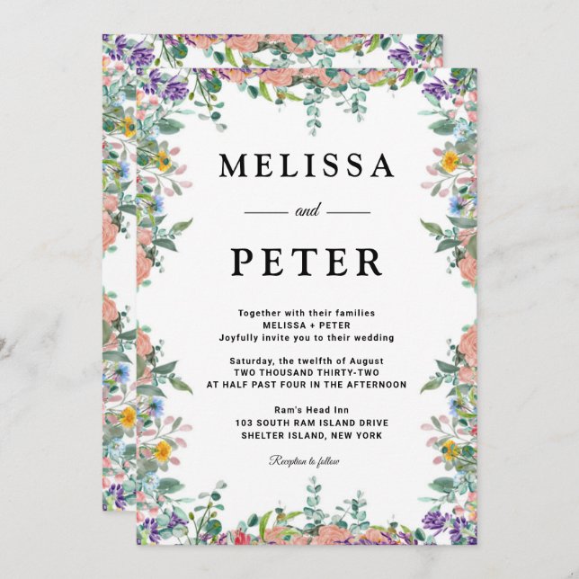 Invitación Boda de flores silvestres (Anverso / Reverso)