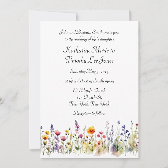 Invitación Boda de flores silvestres (Anverso)