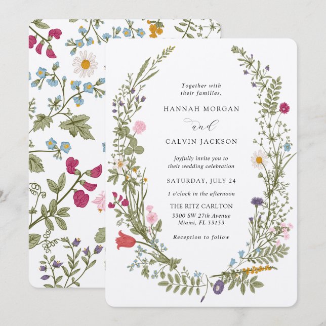 Invitación Boda de flores silvestres (Anverso / Reverso)