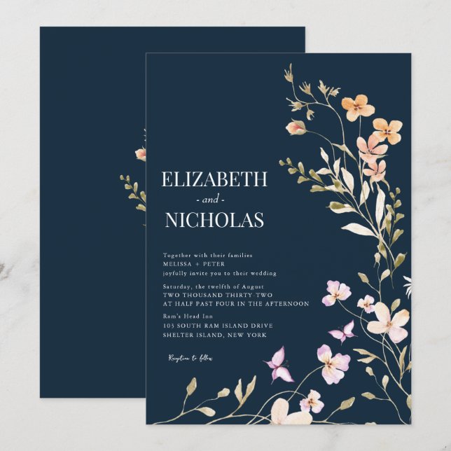 Invitación Boda de flores silvestres (Anverso / Reverso)