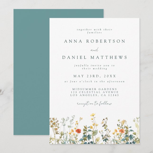 Invitación Boda de flores silvestres (Anverso / Reverso)