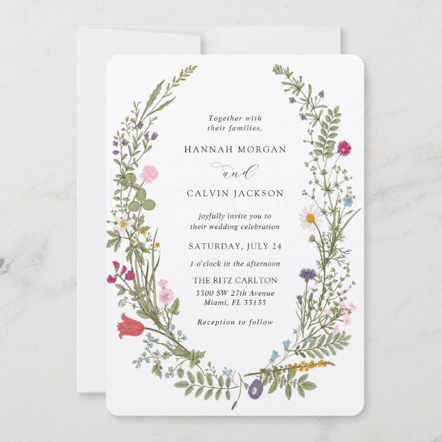 Invitación Boda de flores silvestres (Anverso)