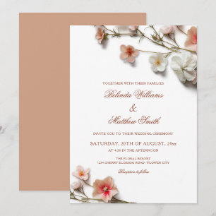Invitación Boda de flores silvestres 3D blancas rosadas