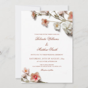 Invitación Boda de flores silvestres 3D blancas y rosadas