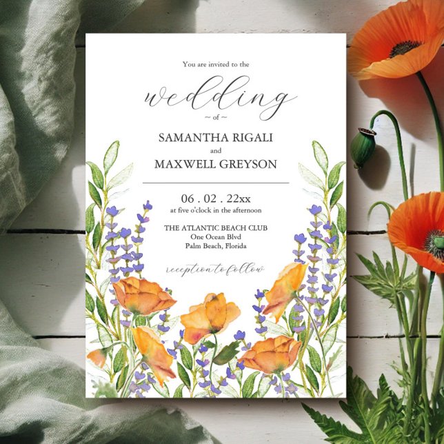 Invitación Boda de flores silvestres acuarela Boho Flores (Wildflower wedding invitations watercolor floral art by Victoria Grigaliunas of Do Tell A Belle)