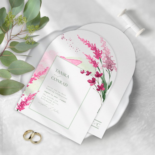 Invitación Boda de flores silvestres acuarela Fuchsia Arch ID (Subido por el creador)