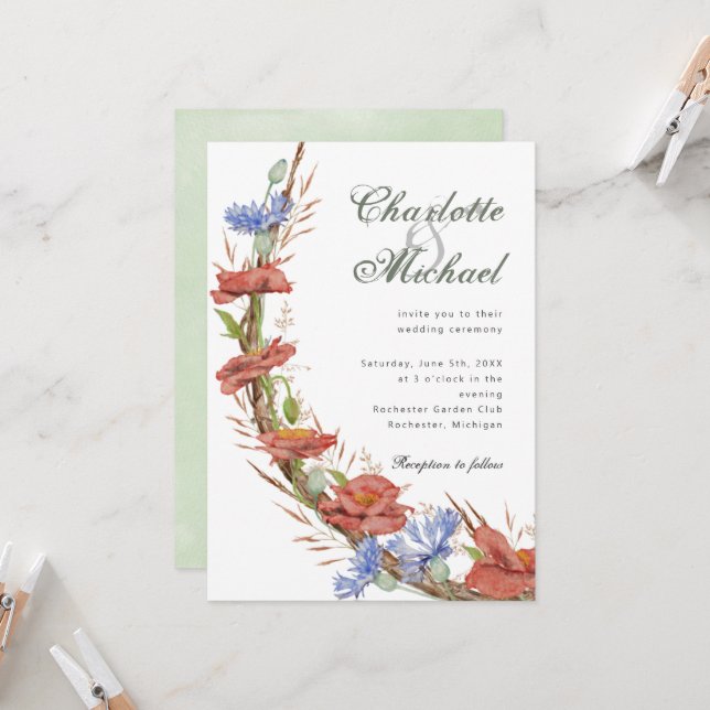 Invitación Boda de flores silvestres acuáticas (Anverso/Reverso In Situ)