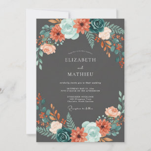 Invitación Boda de flores silvestres acuáticas con carbón veg